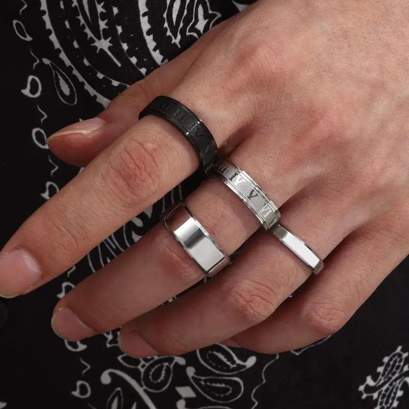 Couple Roman Letter Pattern Stainless Steel Ring Set, Double Finger Ring, Stackable Ring, Matching Rings, Metal rings, Fashion Accessories for Men & Women for Party, Daily Decor, Jewelry for Birthday, Valentine's Day