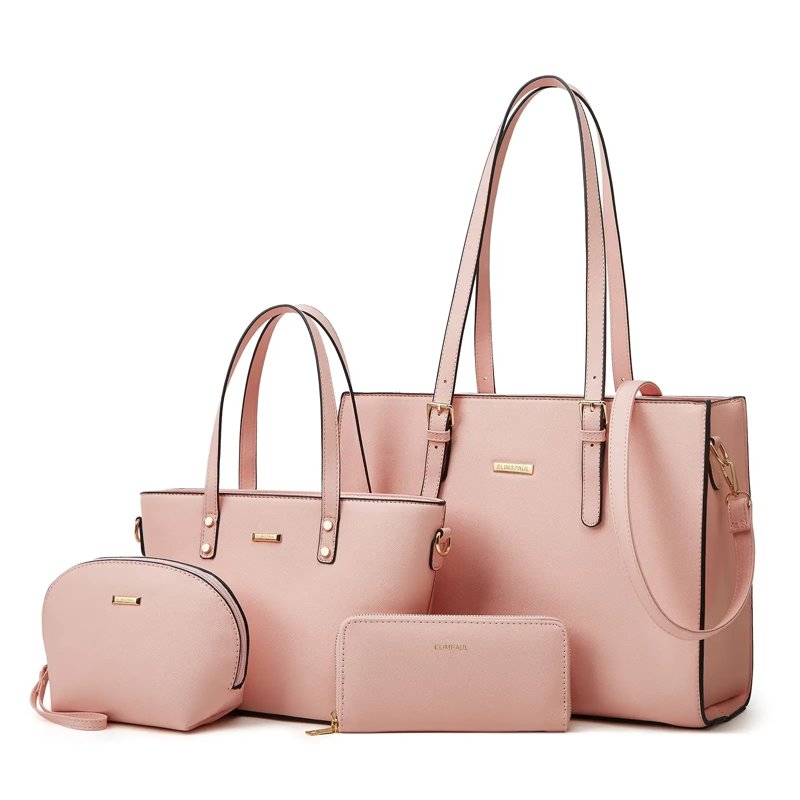 Women Fashion Synthetic Leather Handbags Tote Bag Shoulder Bag Top Handle Satchel Purse Set 4pcs