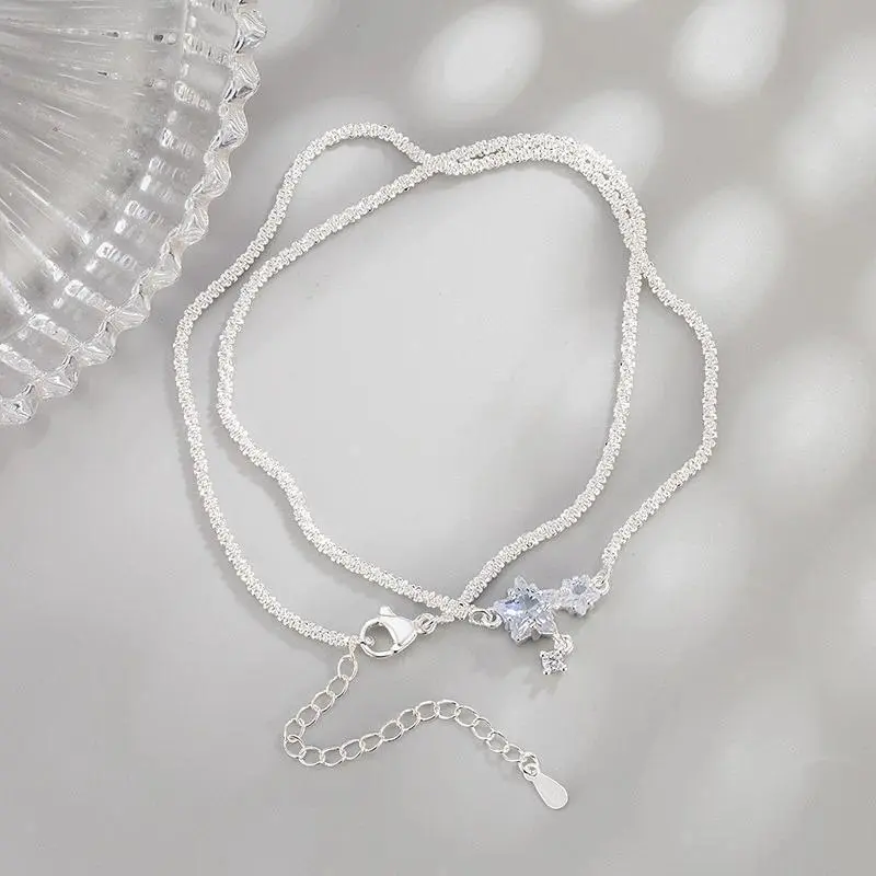 Women's 925 Sterling Silver 20g Necklace, 5-Star Smile Dimple Pendant, Tarnish-Proof Cord, Elegant Daily All-Seasons Accessory, Ideal for Birthday Anniversary Gifts, Casual Fashion Jewelry for Dropshipping & Wholesale, Female