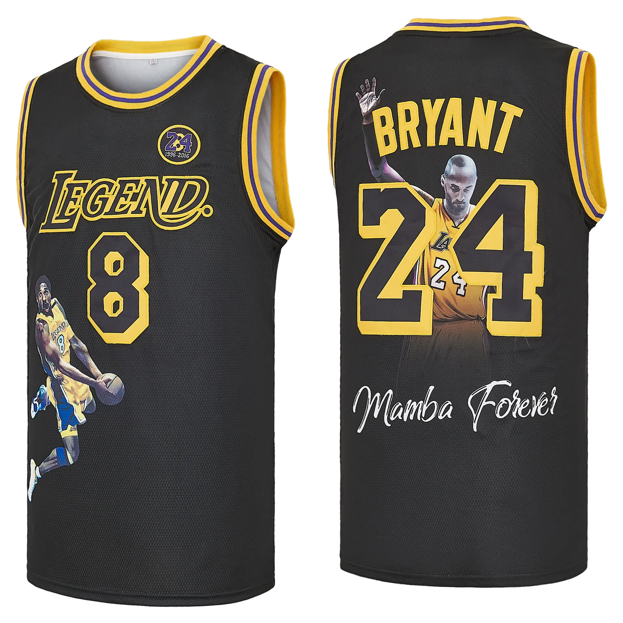 Men's Fashion Basketball Jersey, Throwback Legend Tribute Sport Top with Numbers 8 & 24, 1996-2016 Game Day Apparel, Fashion Jerseys, Sport Jersey