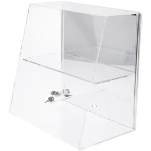 Plymor Clear Acrylic Locking Display Case with Slanted Front and Sliding Back, 1 Flat Shelf (Mirrored)