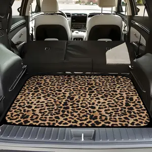 A yellow leopard print car trunk mat, Car Floor Mat, made of durable polyester fiber, with a non-slip base and clear, fade-resistant printing, is specifically designed for safety and practicality during daily travel and transporting items.