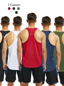2026 Men's Letter Print Round Neck Sports Tank Top, Loose Sporty Breathable Quick Drying Racerback Tank Top, Gym Clothes, Gym Clothes Workout