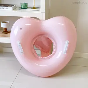 Heart Shaped Kids Swim Ring, Inflatable Pink Float with Handles, Sequins Cherry Print Pool Floatie, Toddler Seat Float with Sponge Pocket, Safe Water Toy for Summer Beach Pool Party