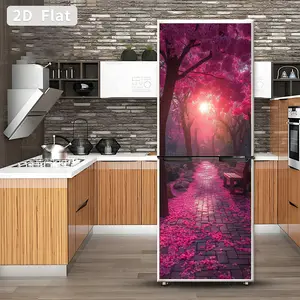 Self-Adhesive Refrigerator Stickers, Removable PVC Kitchen Decals, Cherry Blossom Path Theme, DIY Home Decor, Floral Pattern Sticker, 30x180cm, Set of 2