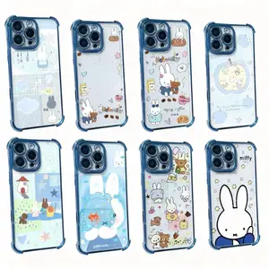 INS 12 Styles Cute Miffy Rabbit Artistic Painting Transparent Blue Phone Cases For iPhone 17 Promax Pro Air 16 Plus 15 14 13 12 11 Shockproof Protective Cover Gift For Birthday Christmas Halloween