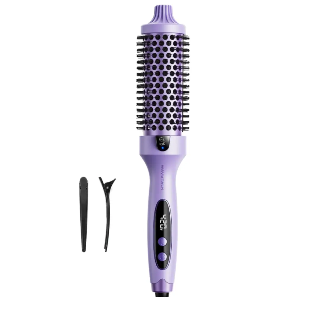 Wavytalk Thermal Brush Blowout Boost 1.5″ Heat Round Brush for Blowout Look | Negative Ion Technology, Tourmaline Ceramic, 5 Temperature Settings Dual Voltage, Less Damage, Purple