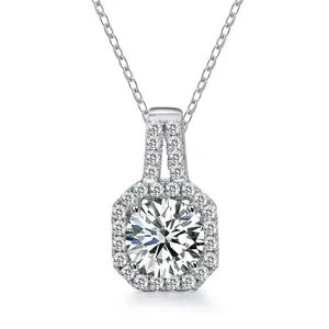 NEW 1 CT. C.W. 925 Sterling Silver Moissanite Halo Nekclace