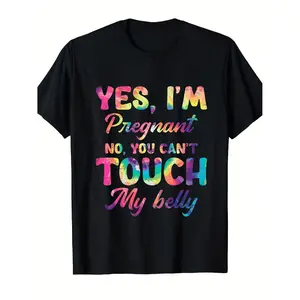 Humorous Yes Im Pregnant No You Cannot Touch My Belly Cotton Unisex Maternity T Shirt Breathable Retro Pregnancy Announcement Top for Women and Men Machine Washable Casual Apparel