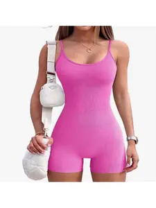 Women's Round Neck Sleeveless Suspender Solid Color Jumpsuit Sexy Suspender Bodysuit Sexy Jean Rompers for Women