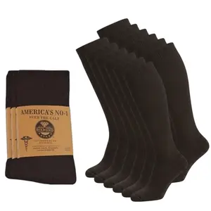 DIAMOND STAR 2 Pairs Brown Diabetic Socks Over The Calf - Knee High Premium Cotton Socks Men's Big & Tall Size 13-16. Casual Elastic