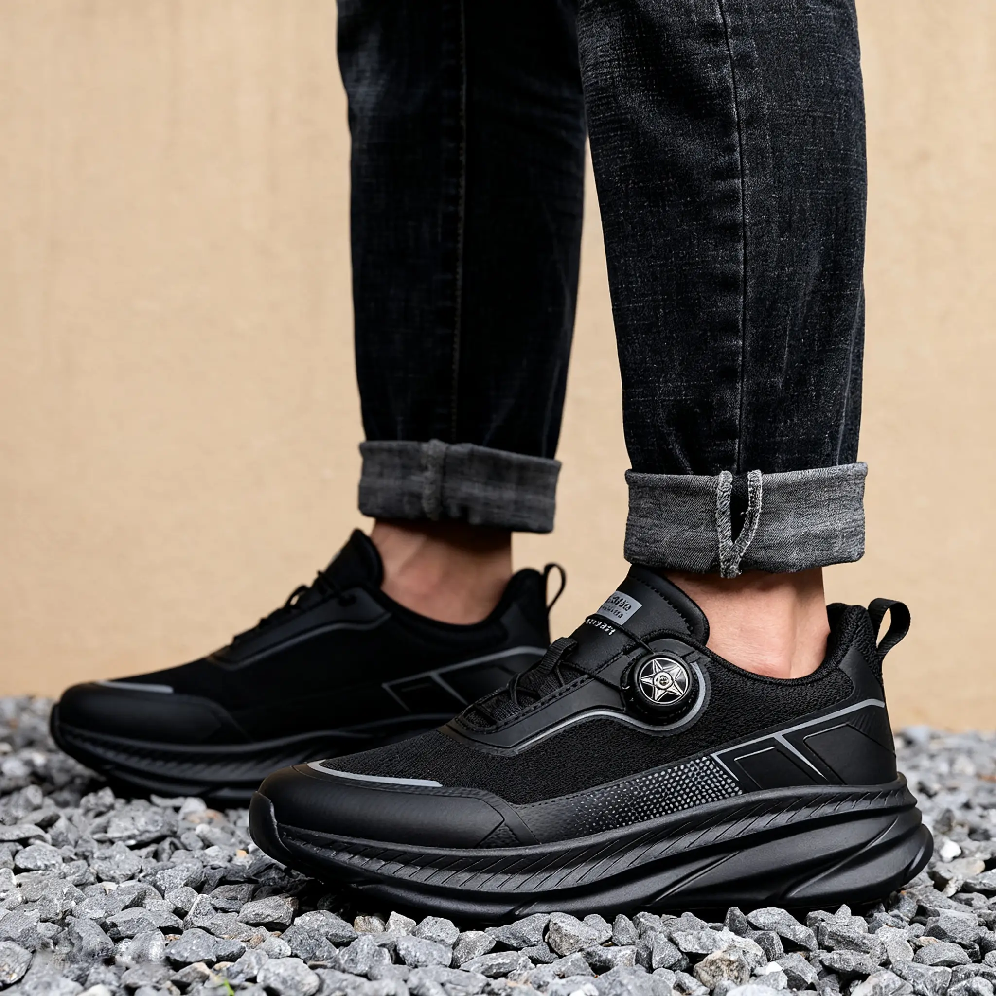 Unisex Safety Footwear for Chefs - Lightweight, Basic Work Sneakers with Non-Slip, Waterproof, Oil-Resistant Sole and Rotating Buckle, Work Safety Sneakers, Laces, Pu Upper, Dry Comfortable, Indoors, Eva, Hotel Staff, All Seasons, Kitchen, Round Toe, Made