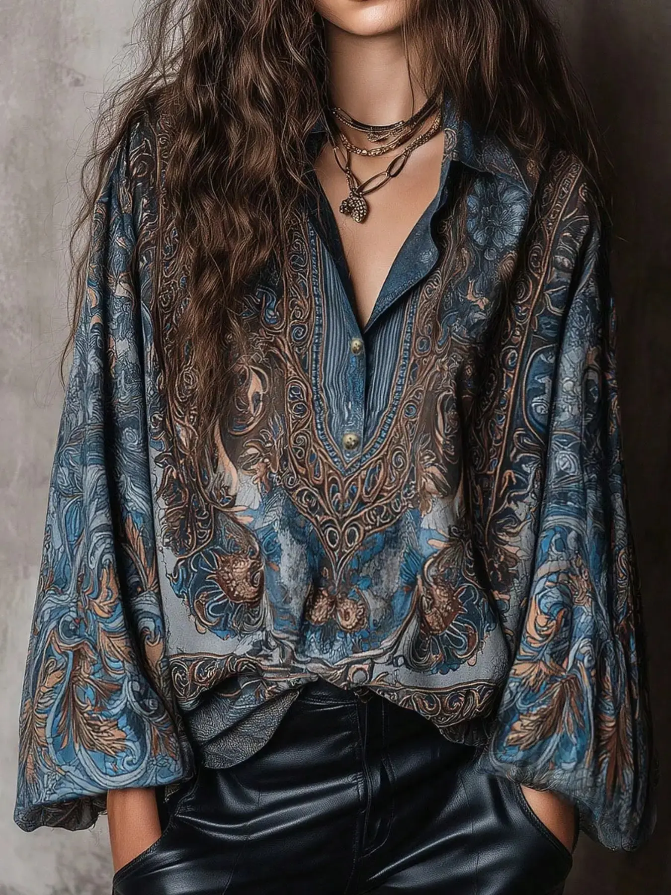 Fall Winter Fashion Aesthetic Casual Daily Wear Women's Long Sleeve Ditsy Floral Drop Shoulder Blouse Button Shirt Everyday Outfits, Christmas Sweater, New Year, Clothing, All Day Comfort, Fit, Bold Print