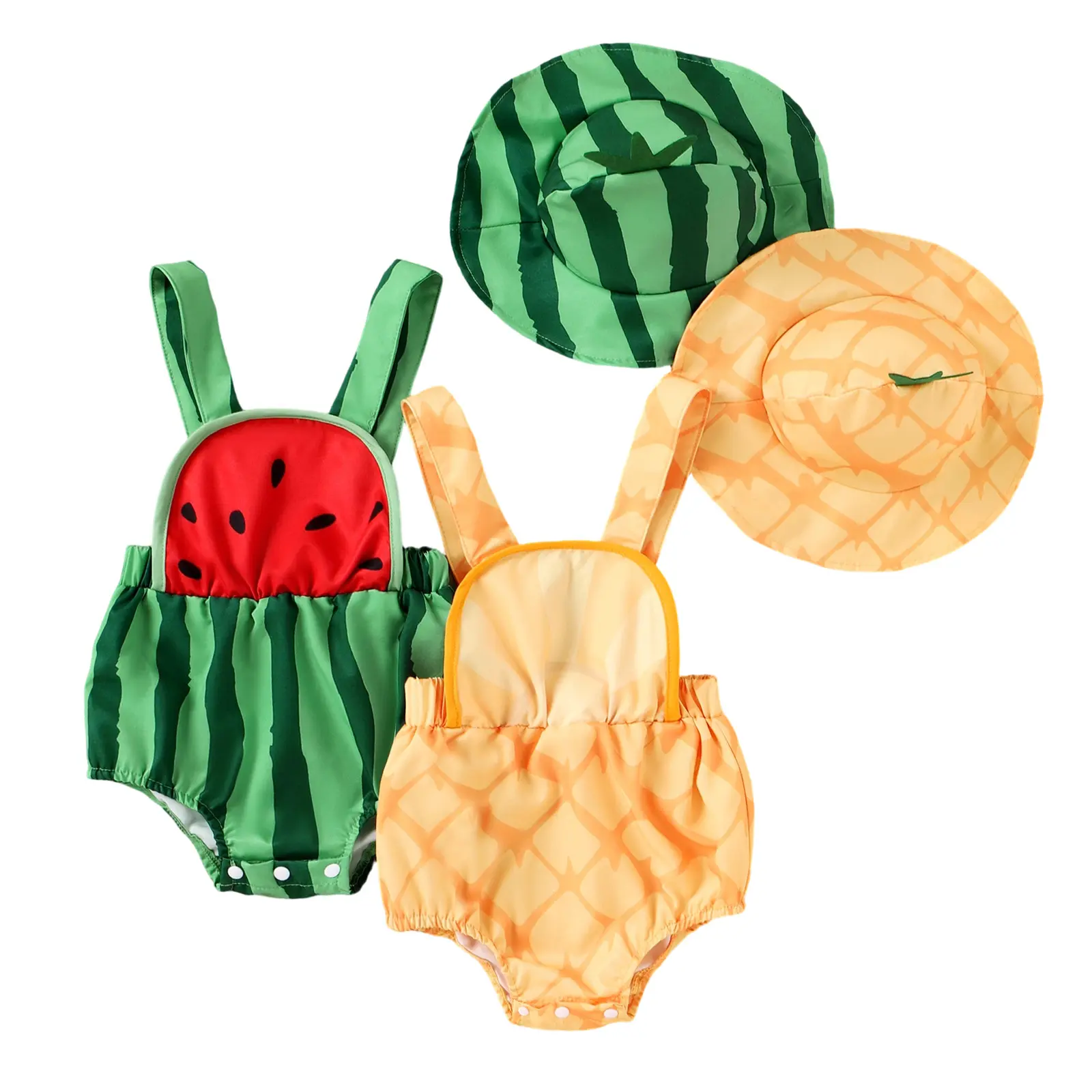 Newborn Infant Baby Girl Boy Summer Outfits Romper Fruit Watermelon Toddler Bodysuit Hat Clothes 0-18 Months