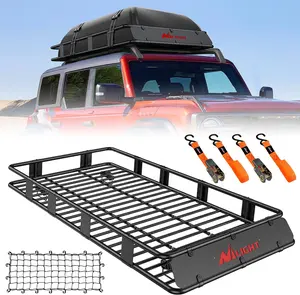 Nilight Heavy-Duty Universal Roof Rack Basket, 84"x39"x6" 250LBS Capacity Rooftop Carrier with Cargo Net, Ratchet Straps & Luggage Holder, Car Accessory for SUV, Truck, Van & Universal Automotive Vehicle Use, Van Accessories