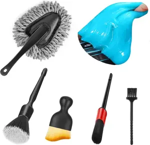 Car Interior Duster Detail Brush Cleaning Gel Kit Soft Bristle Dash Vent Dusting Slime Putty Brushes for Auto Truck SUV RV Essential Tools