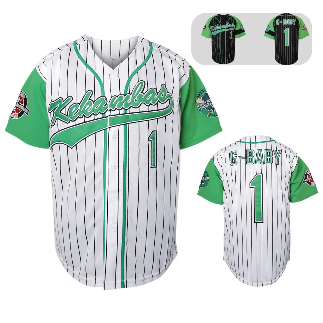 Men's Pinstripe Baseball Jersey, Kekambas #1 V-Neck Button-Down Polyester Top with Embroidered Letters, Relaxed Fit for Casual Fan Wear
