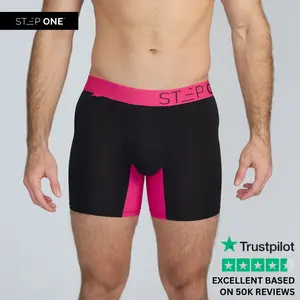 Step One Men's Boxer Brief - Black & Pink, Anti-Chafe, Breathable Bamboo Fabric, UltraGlyde Panels, Hidden Elastic Pouch, Premium Underwear, Athletic Daily wear
