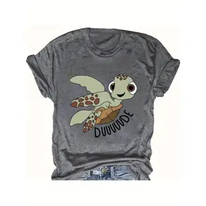 Duuuude Turtle Graphic Cotton T-Shirt, Cute Finding Nemo Fashion Outfit, Comfort Oversized Crew Neck Tee, Perfect Valentine's Day Gift For Her