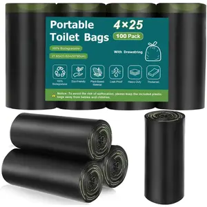 100 Portable Toilet Bags, Biodegradable with Drawstring & Lemon Scent, for 5-8 Gallon Bucket Seat for Outdoor Camping Car Travel