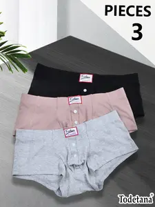 Todetana 3-piece Men's Solid Color Underwear, Button Decoration, High Elasticity Comfortable Fabric, Soft Ribbed Fashion Briefs, Perfect Gift for Men