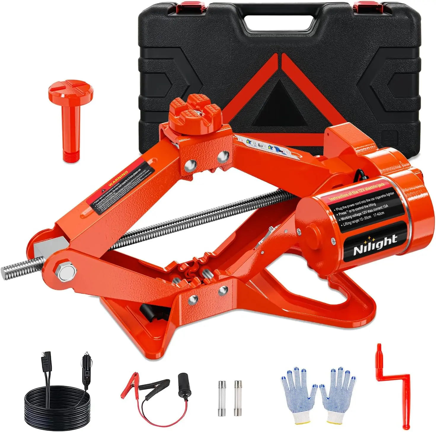 Nilight Electric Car Jack 3 Ton 6600LBS Floor Jack Kit Automatic 12V Electric Scissor Lift Jack Portable Repair Tool with Remote Control Double Jack Pads for Car Tire Change Replacement, Orange Red, Heavy Duty, Dual Pad Support