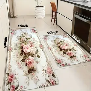 Viral Cottagecore Kitchen Mat Set Vintage Pink Rose Floral Non-Slip Mat Washable Runner Rug Coquette Room Decor Aesthetic Home Finds. Soft & Absorbent Floor Mat for Kitchen Bathroom