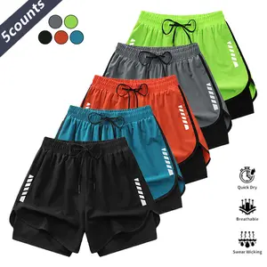 5PC Men's 3" Solid 2-in-1 Quick Dry Sport Shorts, Moisture Wicking, Minimalist, for Outdoor Activities, Quick-Dry Breathable - Sport Shorts Comfortable Breathable Activewear Gym