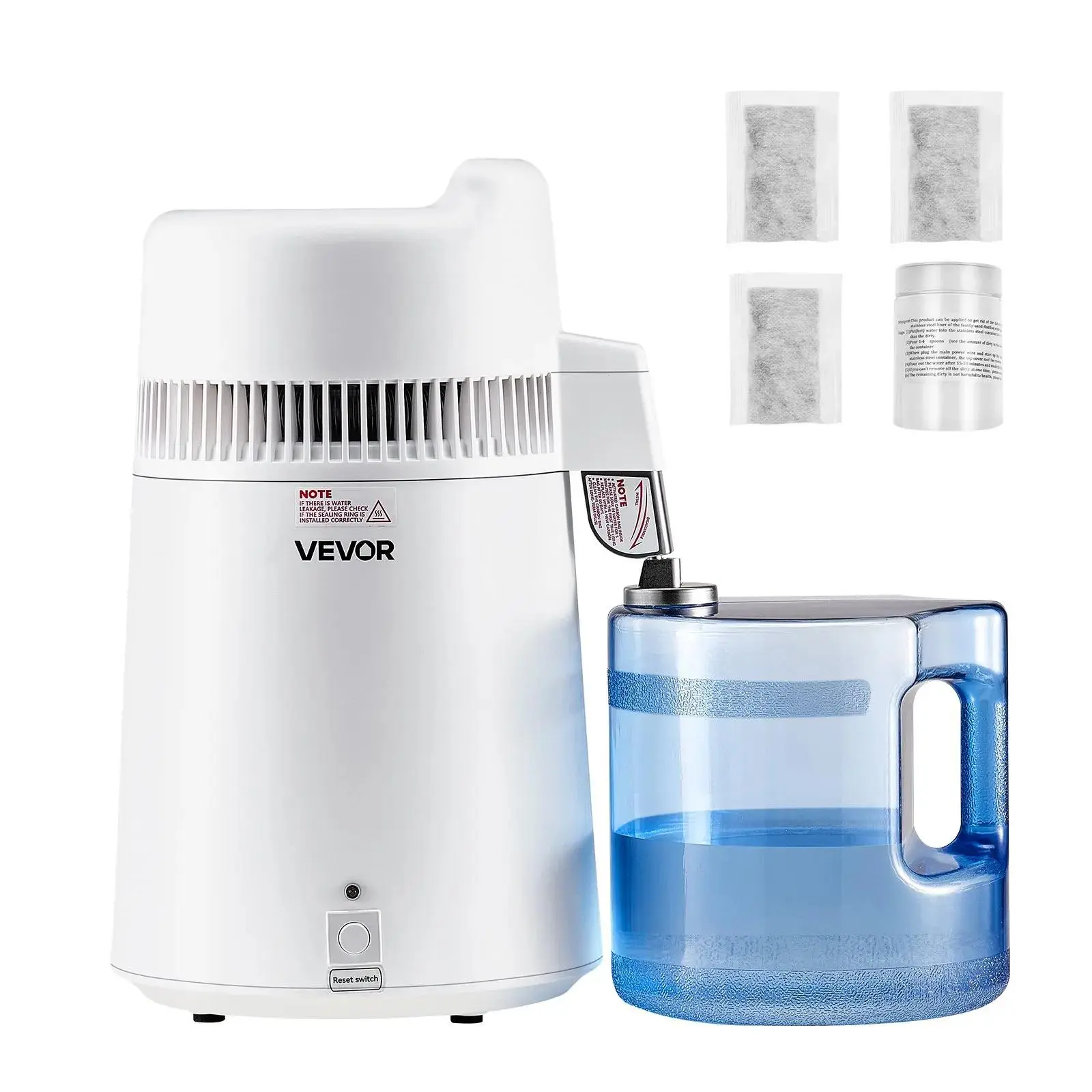 【Summerfinds】VEVOR Water Distiller,  6L 1.6 Gallon Larger Pure Water Purifier Filter For Home Table Countertop, 900W Plastic Distilled Maker, Stainless Steel Interior Drinking Machine to Make Clean Waters, White