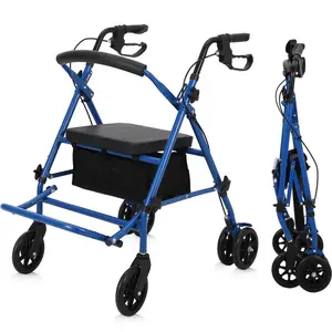 [ FLASH SALE ] Garvee 2-in-1 Rollator Walker & Transport Wheelchair | 300lbs Capacity | Adjustable Height Mobility Aid for Seniors with Padded Seat & Foldable Footrest, Blue