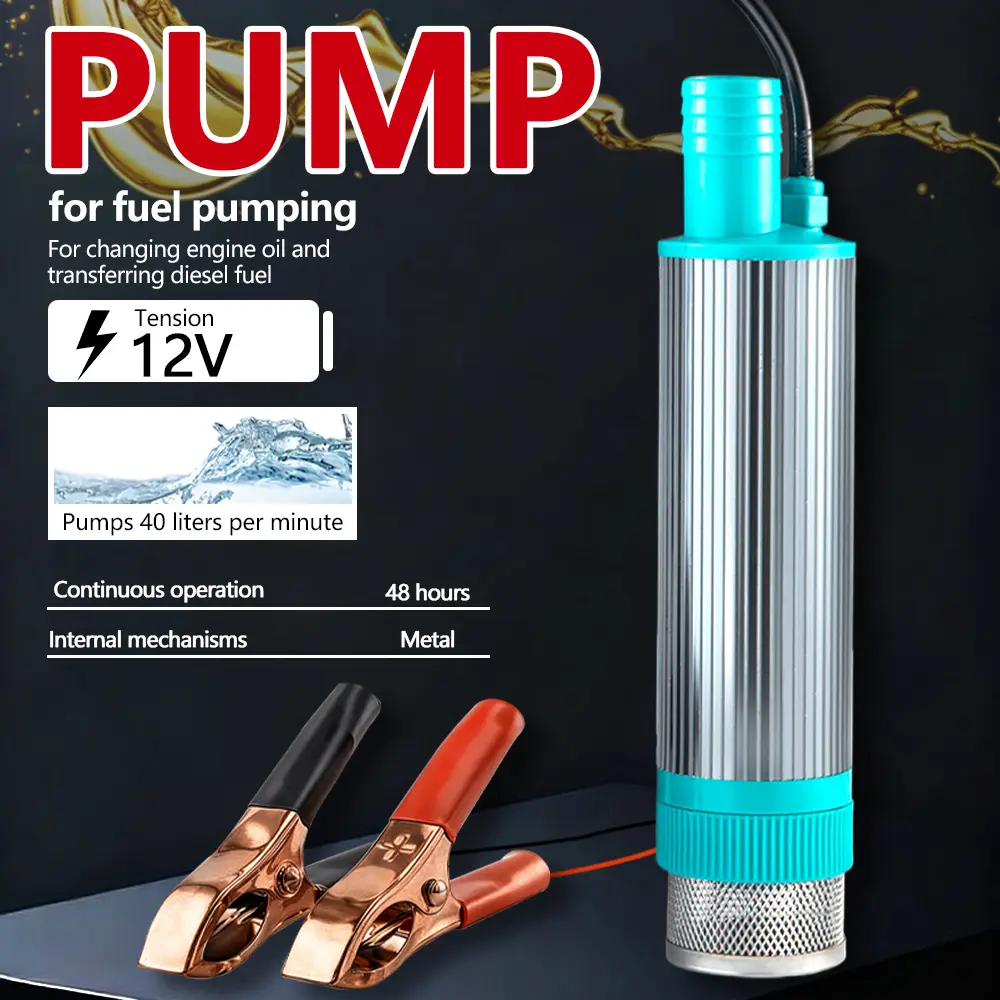 38mm 12V Electric Submersible Pump Portable Mini Diesel Oil Water Transfer Pump for Car Boat Camping Fishing RV