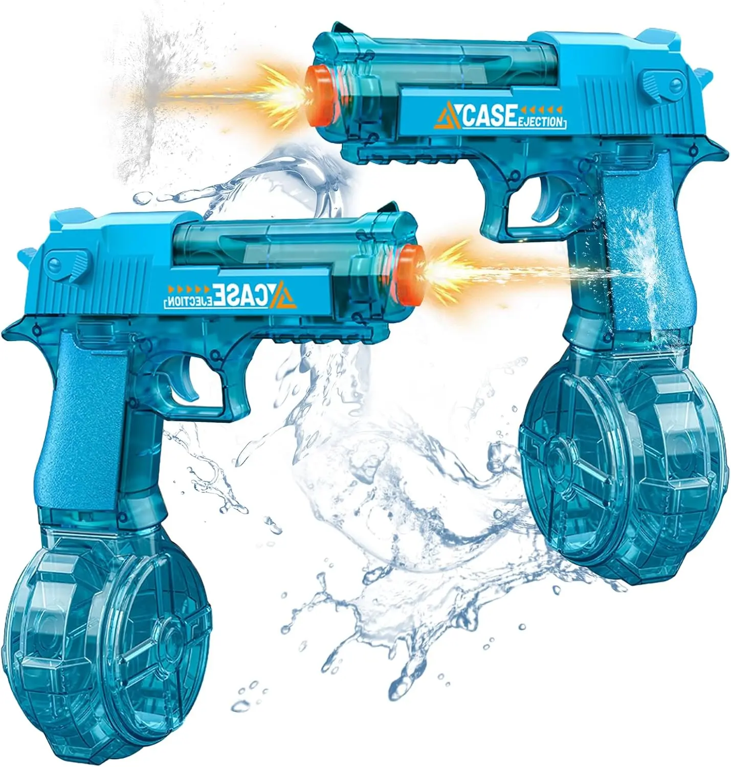 Halloween Fall Gift 2 Pack Automatic Electric Water Gun for Kids Adults, Rechargeable Water Blaster Toy and Led Light, Long Range 32-35 FT, Water Gun for Summer Beach Backyard Party Toys Gift (Blue+Blue)