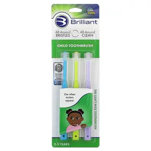 Baby Buddy Brilliant, Child Toothbrush, 2-5 Years, Blue, Yellow, Purple, 3 Toothbrushes