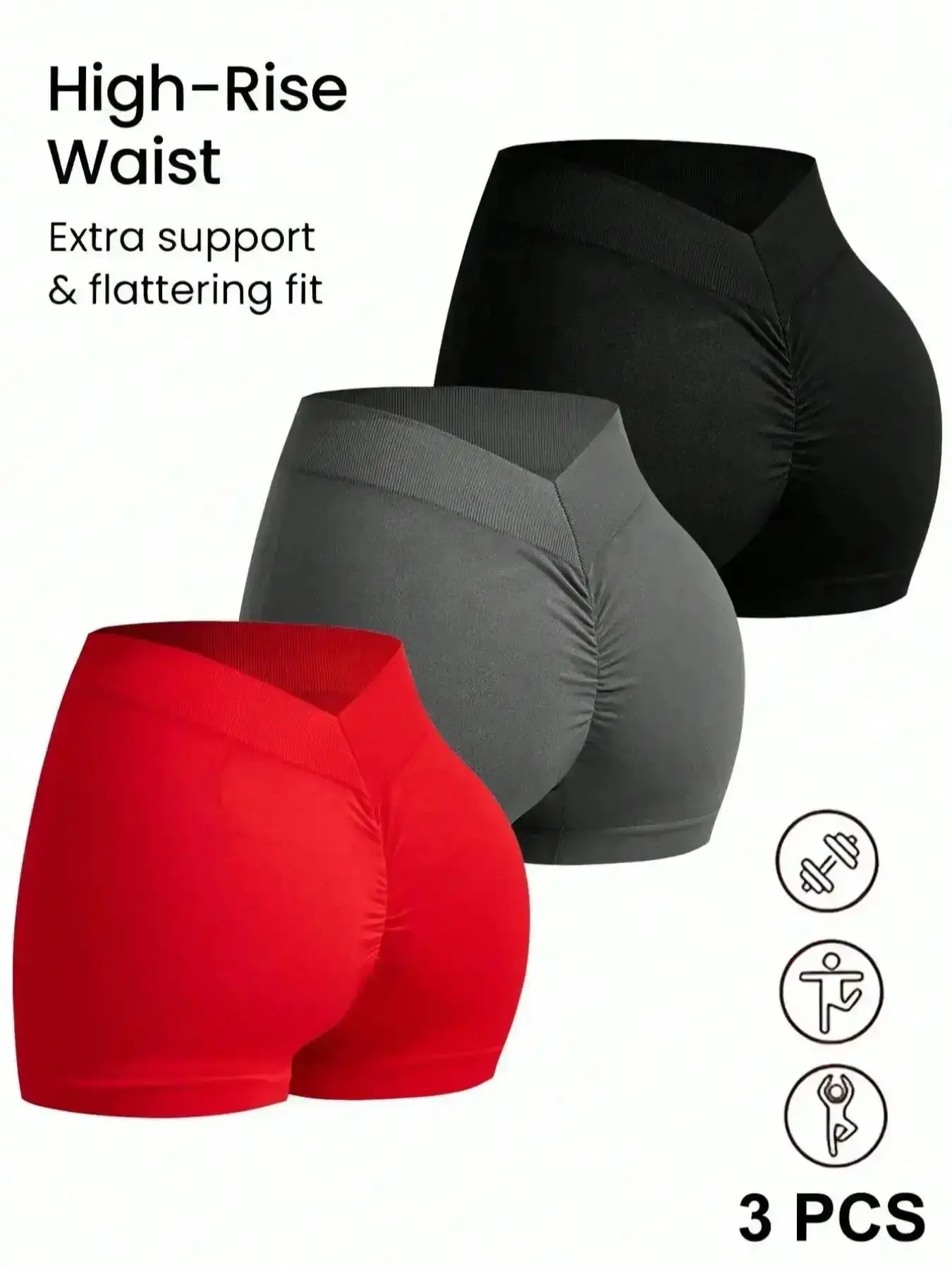 3-Piece Set of Ladies Casual Fashion Solid Gym Shorts, Summer Sports Running Workout Breathable Elastic Tight Yoga Shorts, All-Season Wear Outerwear Basic Tee A Line Skirt Jacket Relaxed Fit modern design