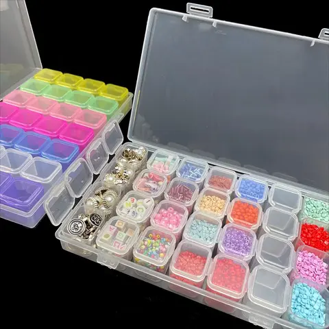 28-grid Transparent Plastic Storage Box with and Sticker, 1 Set Diy Crafts Small Items Storage Box with Stickers, Rhinestones Storage Container, Compartment Box, Multi Grids Organizer, Clear Storage Box, Divided Compartments, Plastic Craft Organizers