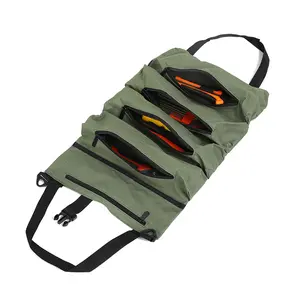 Oxford Fabric Heavy-duty Tool Roll Bag - Large-capacity Foldable Construction Tool Organizer with 5 Fixed Compartments, Portable Design Ideal for Carpenters, Electricians and Plumbers, For Tidy On-the-go Storage
