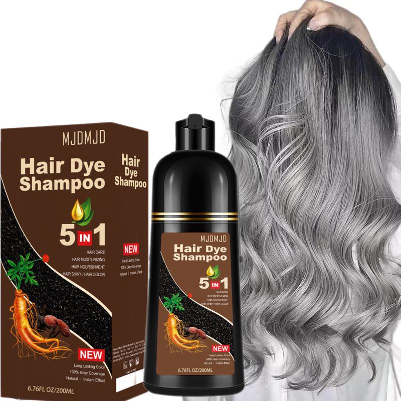 5-in-1 Silver Gray Hair Dye Shampoo, Instant Coloring in Minutes, Long-Lasting Herbal Formula, Unisex Hair Color Shampoo, 200ml