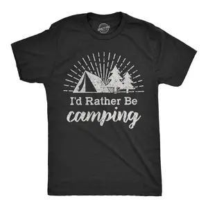Mens Id Rather Be Camping T shirt Funny Outdoor Adventure Hiking Tee for Guys Mens Funny T Shirts Cool Vintage Fashion T-Shirt Gift Classic Menswear Funny Camping Short Sleeve Novelty Tees for Guys Black