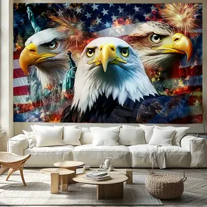 Tapestry Vintage American Flag & Eagle Wall Hanging - Patriotic Stars & Stripes Design With Bald Eagle Head Motif, Durable Polyester Fabric, Horizontal Indoor Decor For Living Room, Bedroom, Dorm, Eagle Decor, Dorm Room Accent, Bold Visual Impact