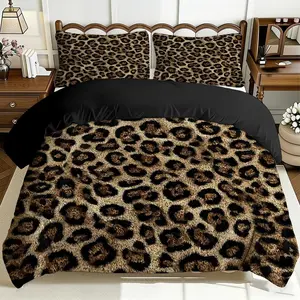 2/3 Pcs Comfortable Leopard Print Pattern Quilt Cover Set, Soft And Breathable, 100% Polyester Fiber High-Definition Digital Printing Design, All-Season Home Gift, Machine Washable (1 Quilt Cover +1/2 Pillowcase, No Filling)