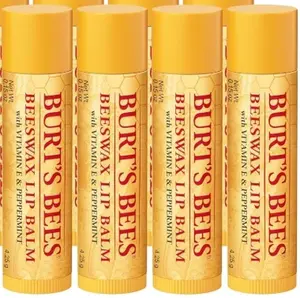 Burt's Bees 4-Pack 100% Natural Original Beeswax Lip Balm with Vitamin E, Peppermint Oil, Cucumber Extracts, Matte Finish - Moisturizer, Hydrating Balm-Based, Creamy & Coconut Lip Treatments