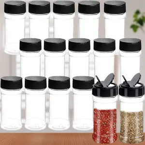 16-Pack 3.5oz Plastic Seasoning Containers with Black Screw Lids, Portable Clear Empty Spice Jars for Pouring & Shaking, Ideal for Spices, Powders & Peppers Storage