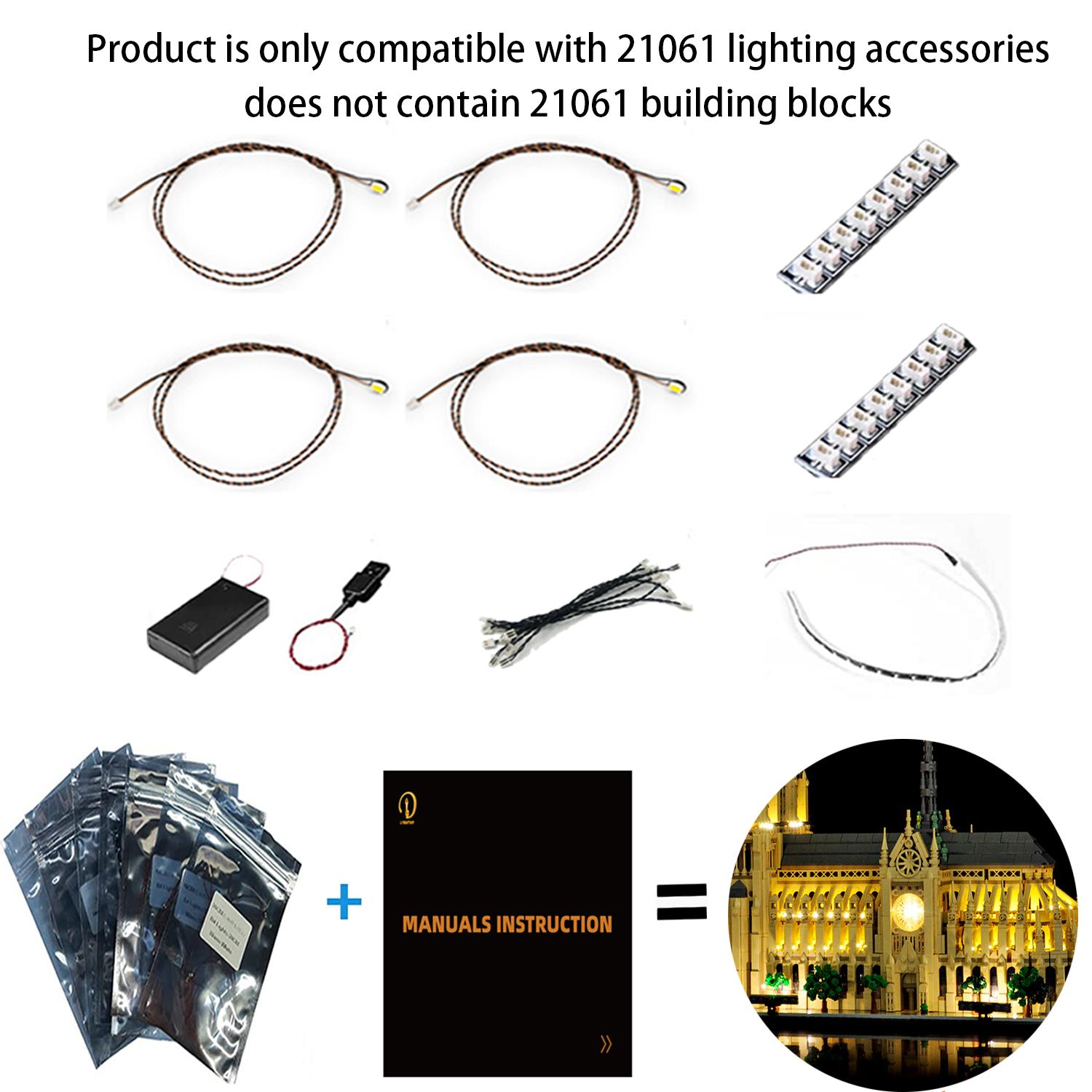 LYBMTWF LED Lighting Kit for lego Notre-Dame (21061) — (Blocks Not Included). A specialized lighting component designed to showcase and illuminate your creative building block model—an excellent choice for birthday and holiday gifting.