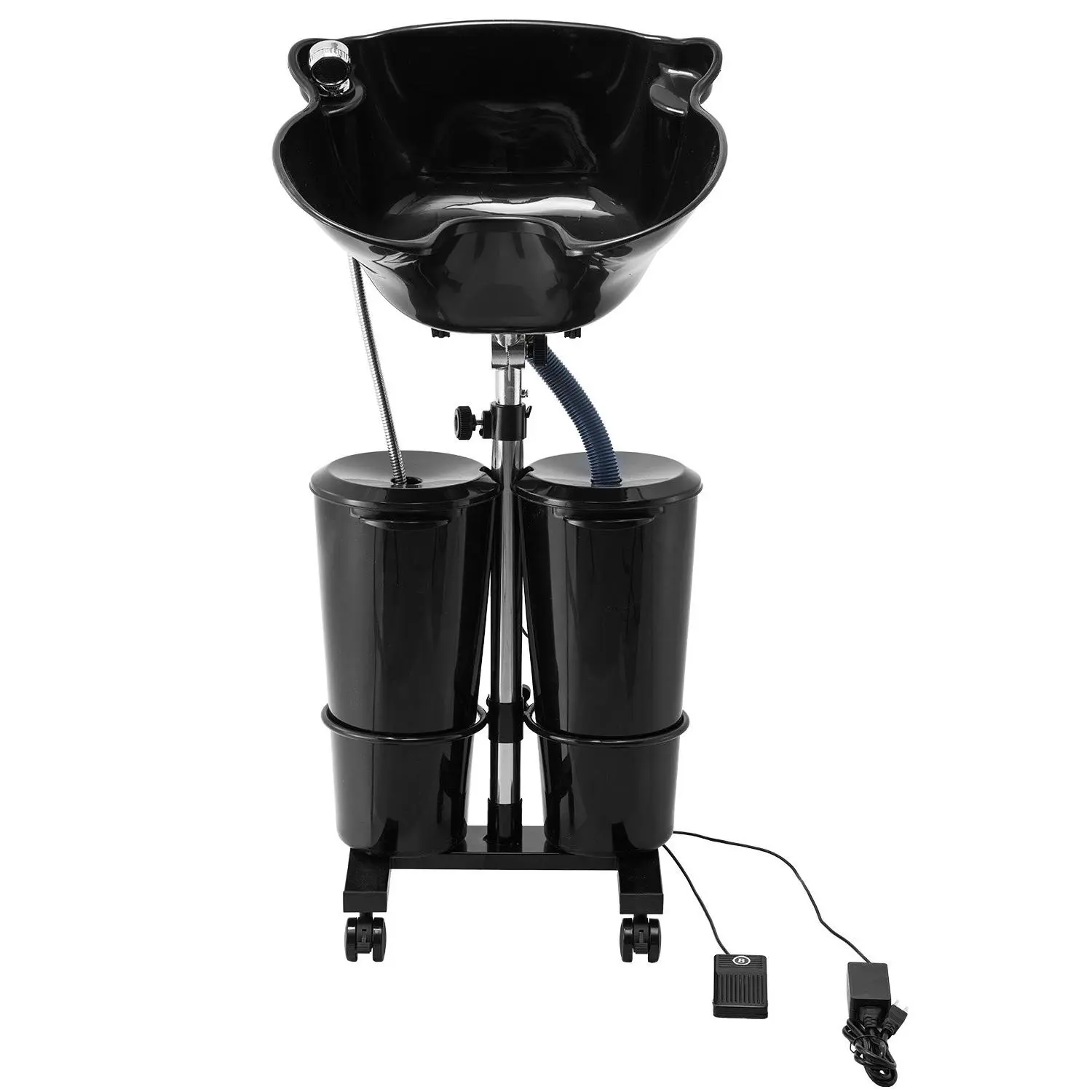 VEVOR Black Portable Shampoo Bowl with Electric Pump, 2 Buckets, 2 Showerheads & Drain Hose - Foldable, 6.8kg, Height-Angle Adjustable for Elderly Use in Home Settings, Barbershops, Comfortable Washing Experience