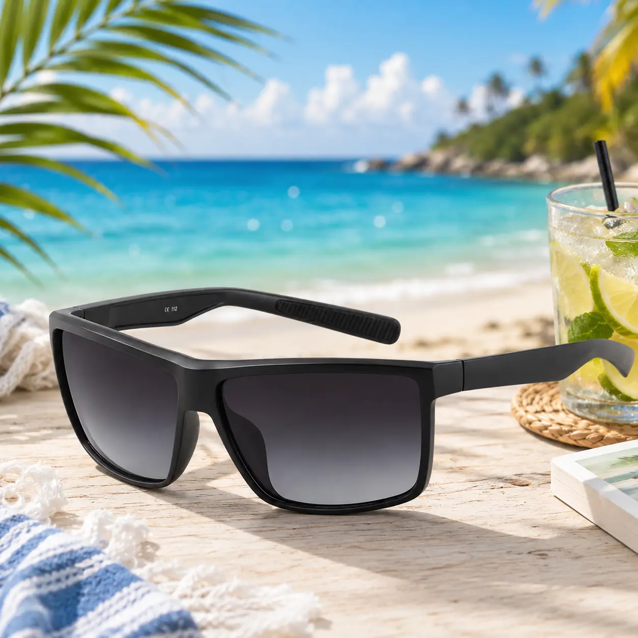 Rinconcito Polarized Sunglasses Black Grey, UV400 Rectangular Eyewear for Men & Women, Lightweight Glasses for Fishing, Driving, Cycling & Outdoor Sports