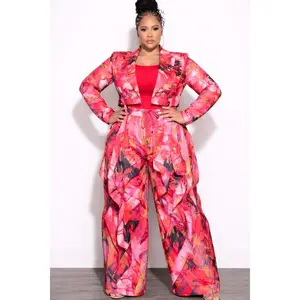 Final Sale Plus Size Ruffle Fringe Detail Long Sleeve V-Neck Cropped Blazer