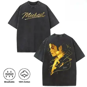Michael Jackson King of Pop Vintage Washed T-Shirt | 100% Cotton Retro Graphic Tee | Double Sided Print MJ v4 Streetwear | Oversized Unisex Acid Wash Concert Shirt | 90s Aesthetic Music Merch Gift