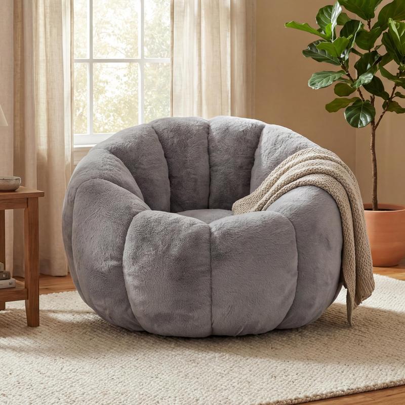 Eyisean 45" Fluffy Bean Bag Chair for Adults with Floral-Shaped Backrest, Comfy Soft Cloud Reading Chair with Faux Fur & Foam, Lazy Lounge Single Sofa for Bedroom, Living Room, Apartment