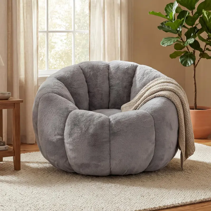 Eyisean 45" Fluffy Bean Bag Chair for Adults with Floral-Shaped Backrest, Comfy Soft Cloud Reading Chair with Faux Fur & Foam, Lazy Lounge Single Sofa for Bedroom, Living Room, Apartment