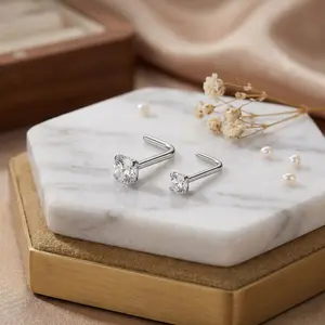 2PCS Stainless Steel CZ Nose Studs - 2.5mm & 1.5mm Zircon L-Shaped Nose Rings - Summer Daily Party Travel Body Jewelry for Women Men